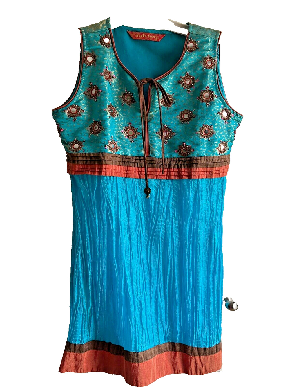 Silk Sleeveless Tunic Top Women's Victorian Baby Doll Crinkled Embroidery, Sz-M